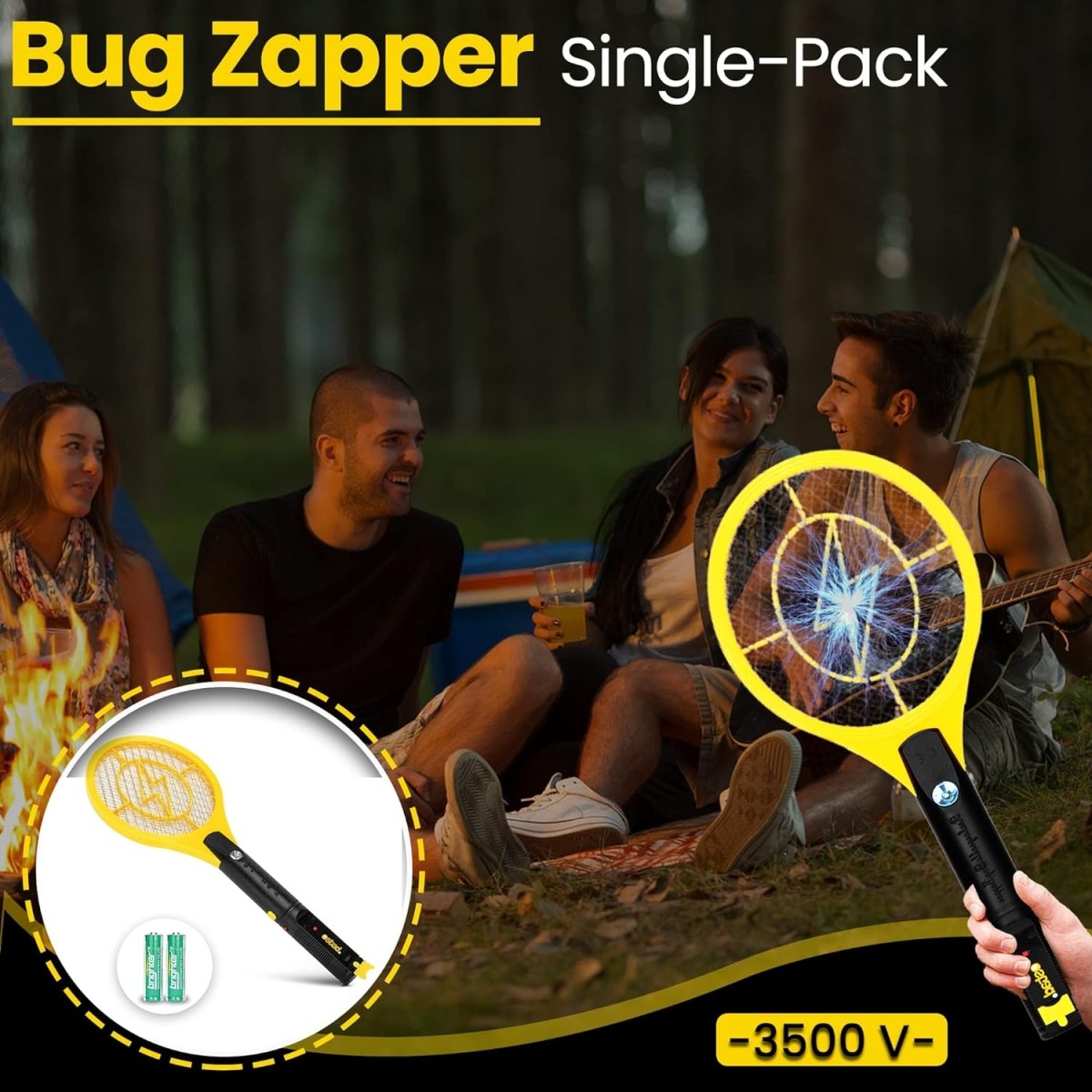 Electric Fly Swatter Racket - Indoor Bug Zapper for Home, Fly Zapper, Mosquito Killer, Gnat Control, Pest Insect Catcher, Fly Swatter & Bug Zapper Outdoor, Indoor Mosquito Zapper - Soap Boss