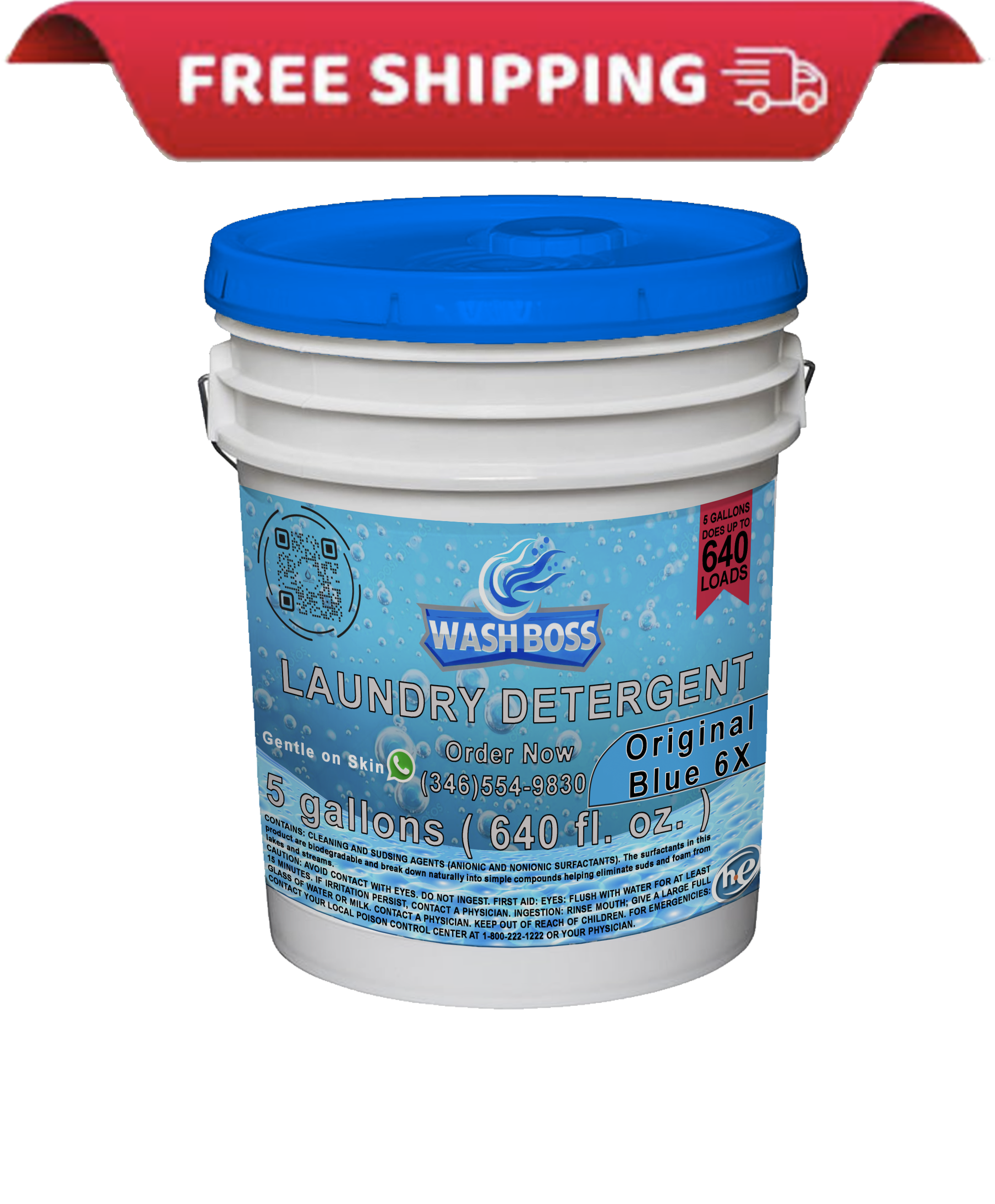 Wash Boss® 5 - Gallon Blue Laundry Detergent - 6X Concentrated Formula for Deep Clean - Soap Boss