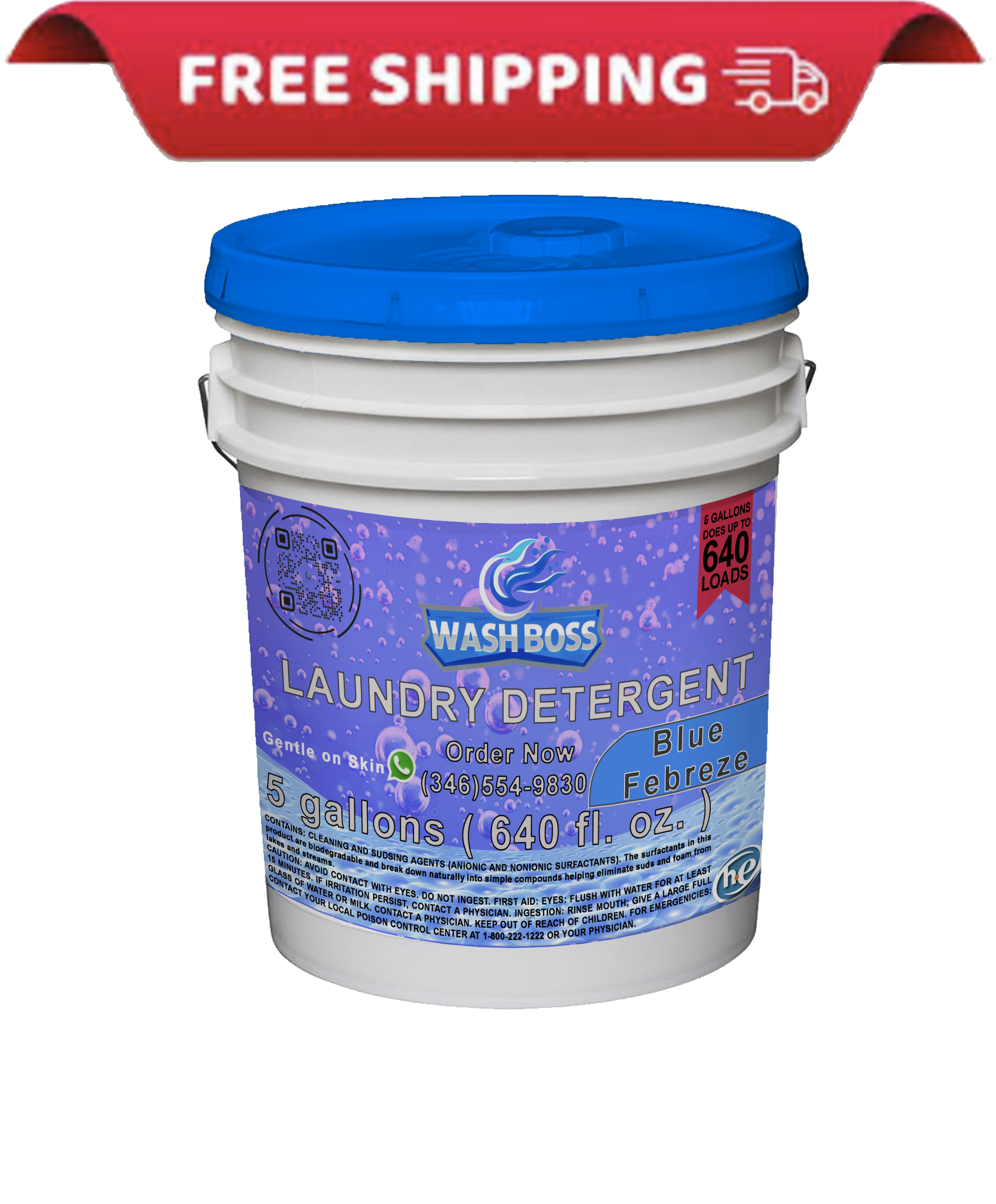 Wash Boss® 5 - Gallon Blue Laundry Detergent - Febreze Freshness for Long - Lasting Clean - Soap Boss