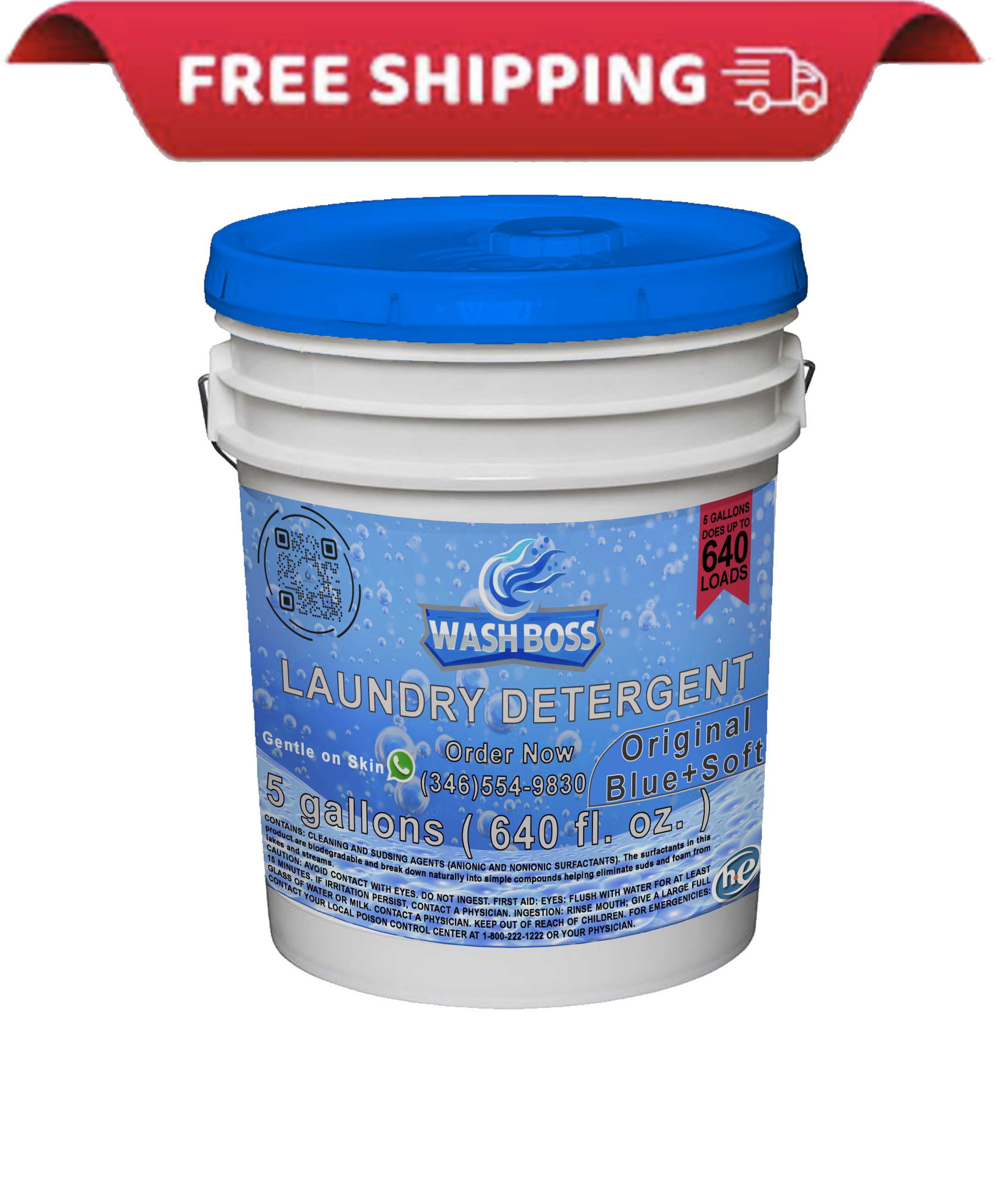 Wash Boss® 5 - Gallon Blue Laundry Detergent with Built - In Softener - Fresh & Powerful Clean - Soap Boss