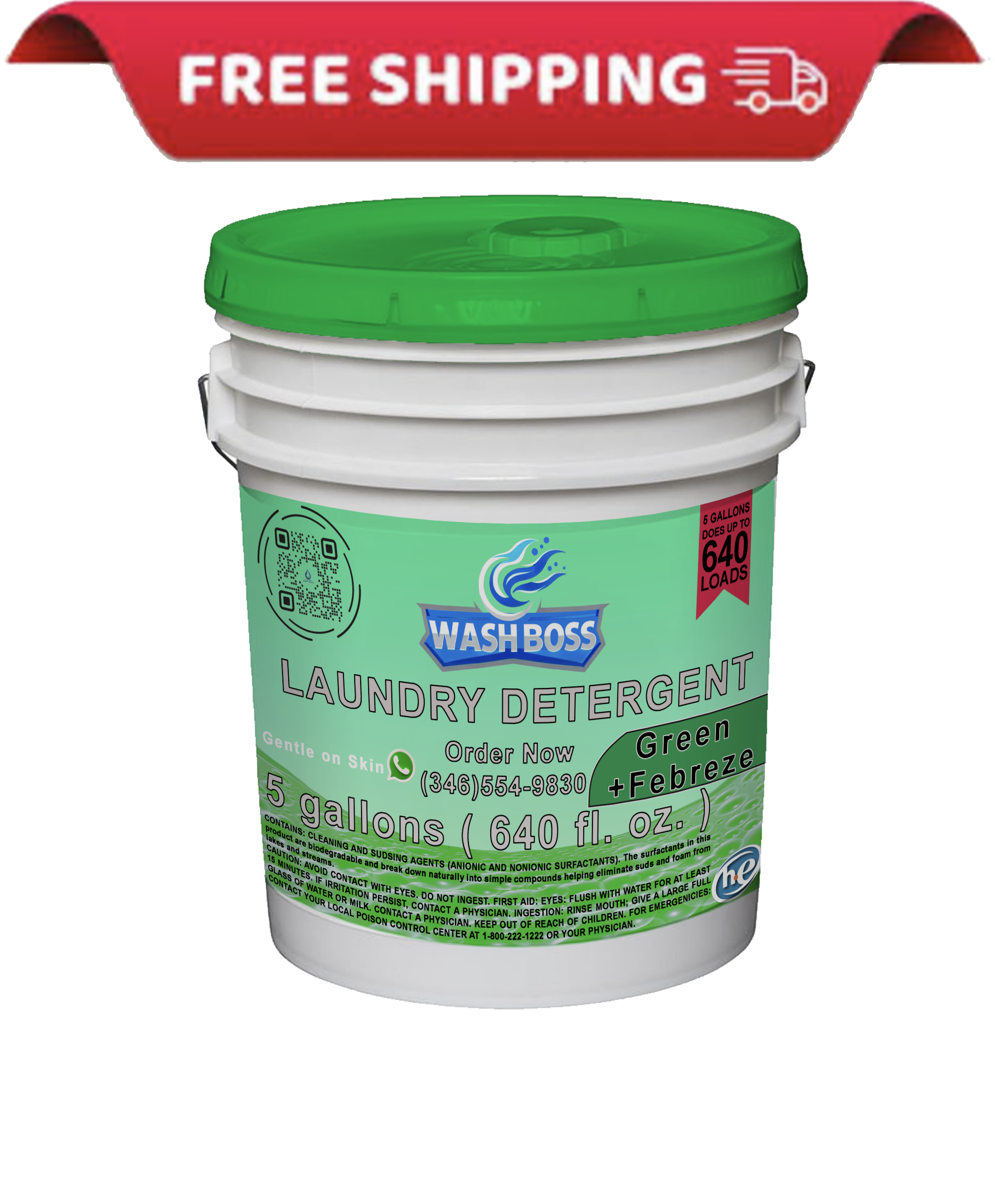 Wash Boss® 5 - Gallon Green Laundry Detergent - Febreze Freshness for Odor Elimination - Soap Boss