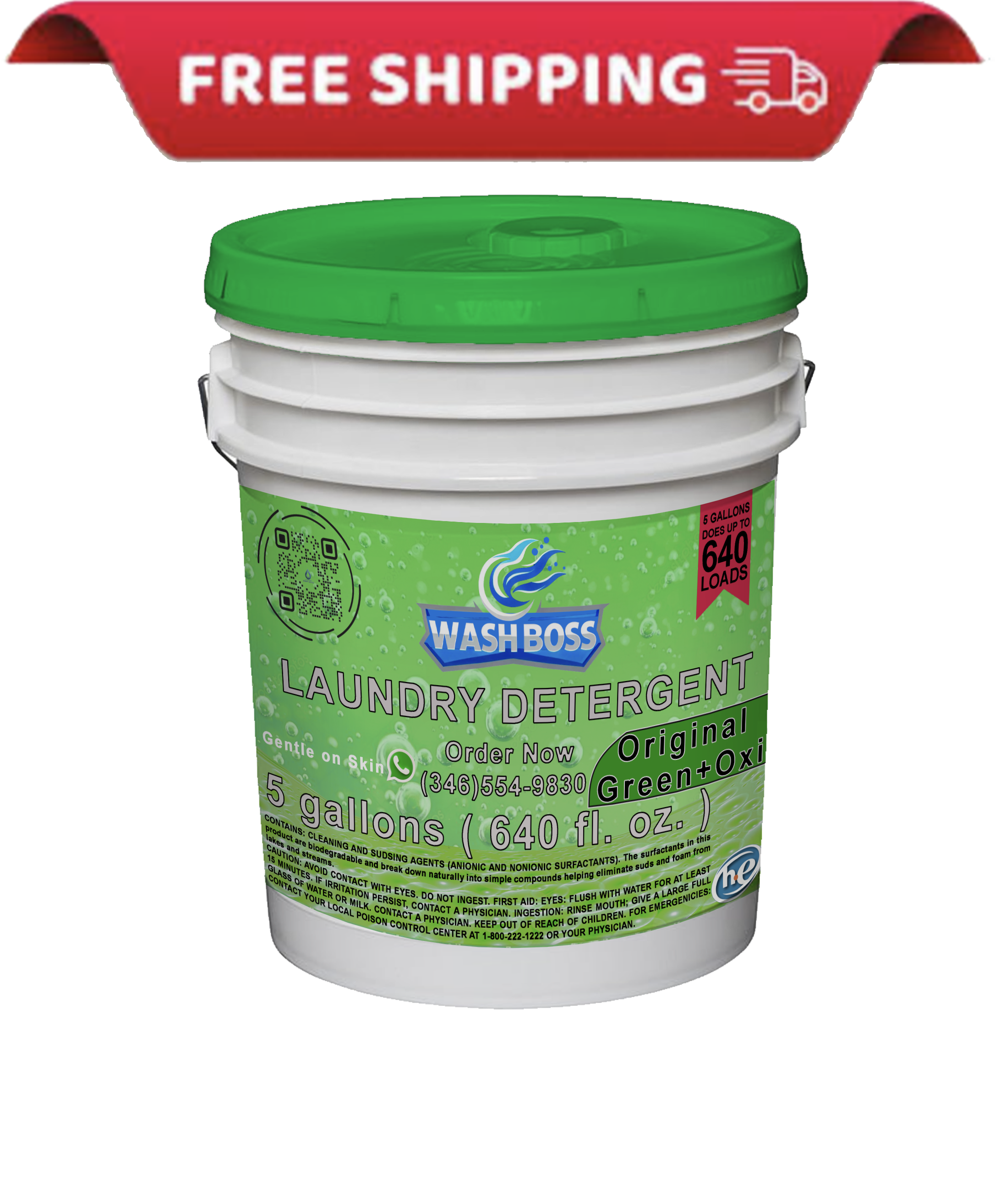 Wash Boss® 5 - Gallon Green Laundry Detergent - Oxi - Powered for Deep Stain Removal - Soap Boss