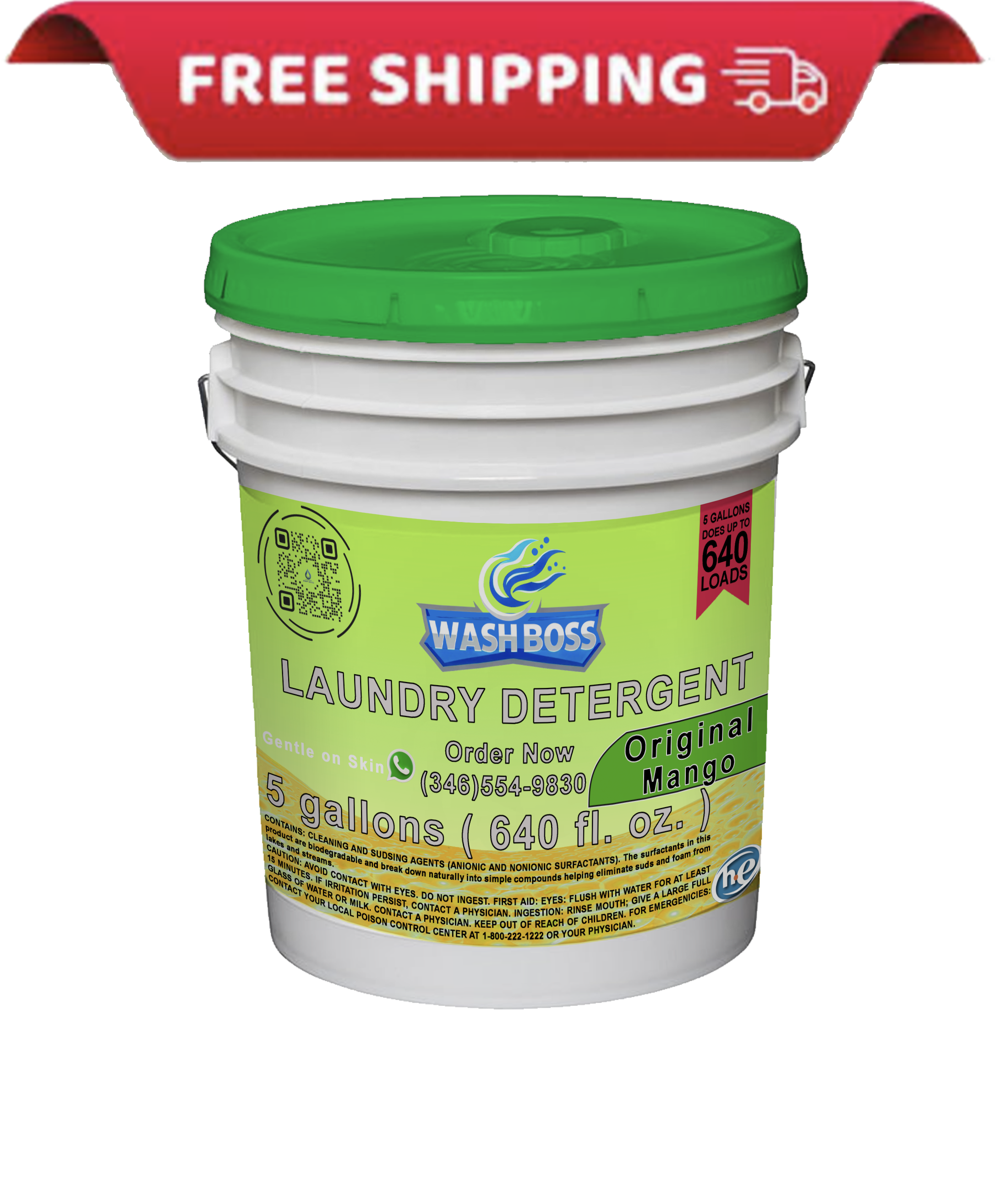 Wash Boss® 5 - Gallon Green Mango Laundry Detergent - Fresh Scent & Powerful Cleaning - Soap Boss