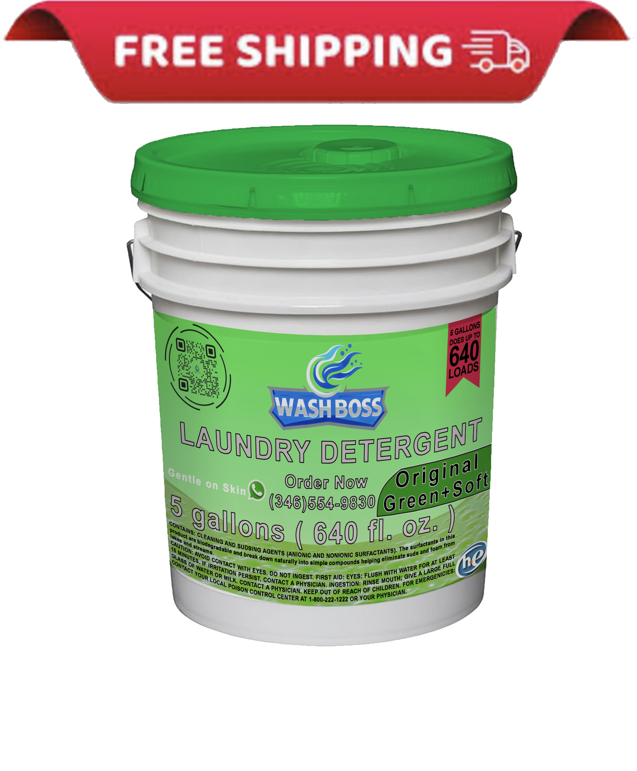 Wash Boss® Green + Softener Laundry Detergent - 5 - Gallon All - in - One Cleaning Solution - Soap Boss